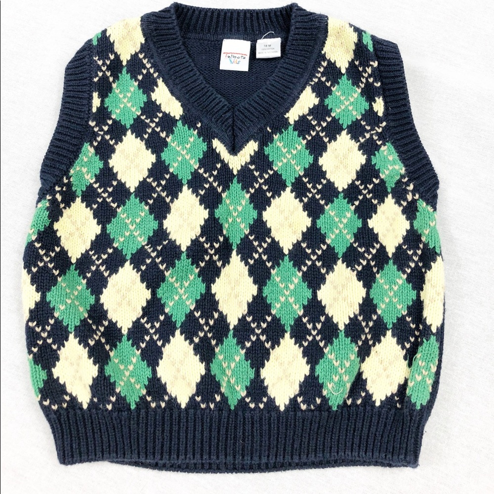 Talbots argyle navy and green sweater vest